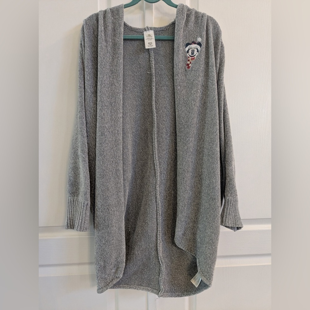 Disney Minnie Mouse Women Holiday Metallic Knit Gray Cardigan Sweater M